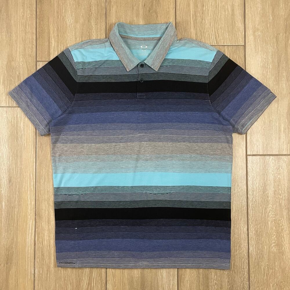 Oakley XL Tailored Fit Stripe Polo Shirt Blue Gray Teal Golf Performance Top